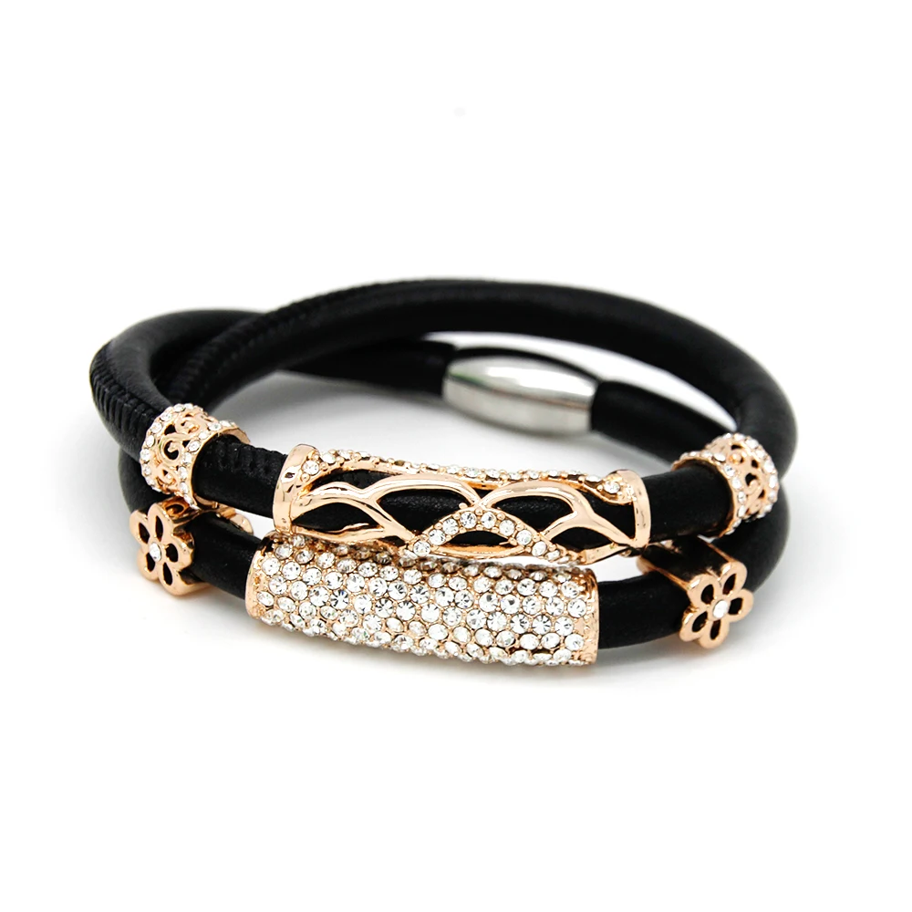 Женский двойной браслет из кожи 40 см с 6 подвесками в подарок EB075|wrap leather bracelet|endless