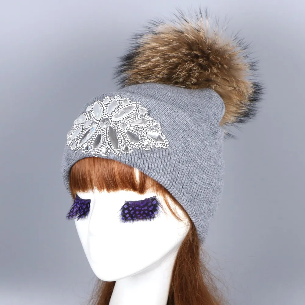 Шапка из меха норки и лисы шапка с помпоном Женская Стандартная хлопка брендовая