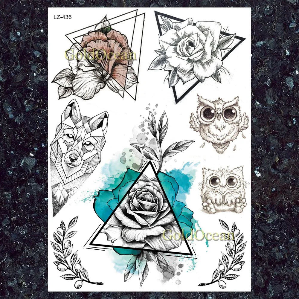 Водостойкие татуировки GoldOcean с треугольными цветами временные для тела рук груди