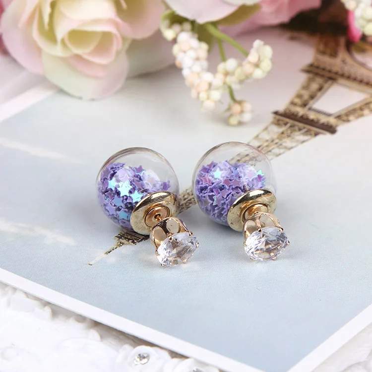 12 парт/лот разноцветные модные серьги гвоздики со стеклянным шаром звездой