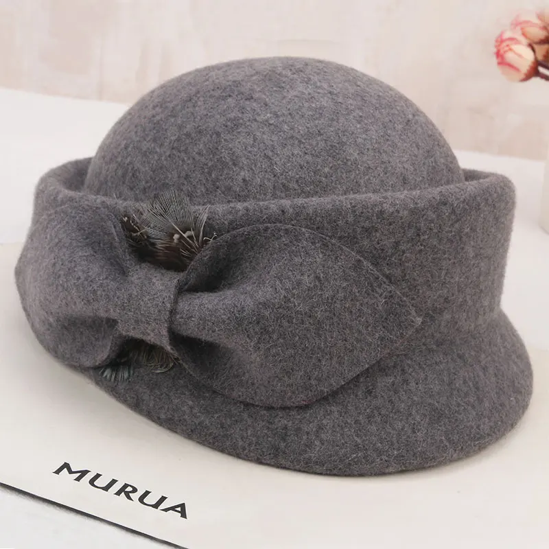 Женская шерстяная шляпа федора женская шапка купол на осень и зиму Модная