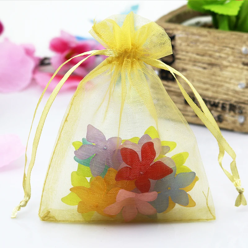 1000pcs/lot Gold Organza Bag 9x12cm Small Jewelry Bag Drawstring Pouch Wedding Candy Gift Jewelry Display Packaging Bags