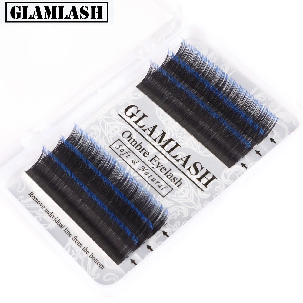 Накладные ресницы GLAMLASH New C D Curl 8 12 мм градиентные синие и фиолетовые