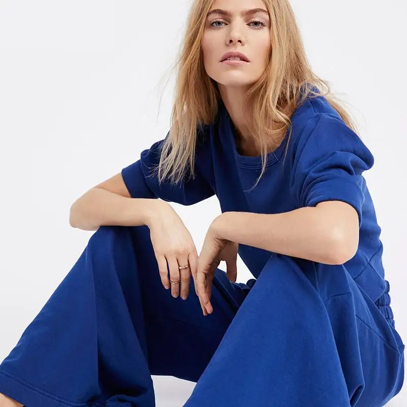 2017 Fashion Two Piece Set Women Solid Color Summer Top And Wide Leg Pants Casual 2 Plus Size | Женская одежда