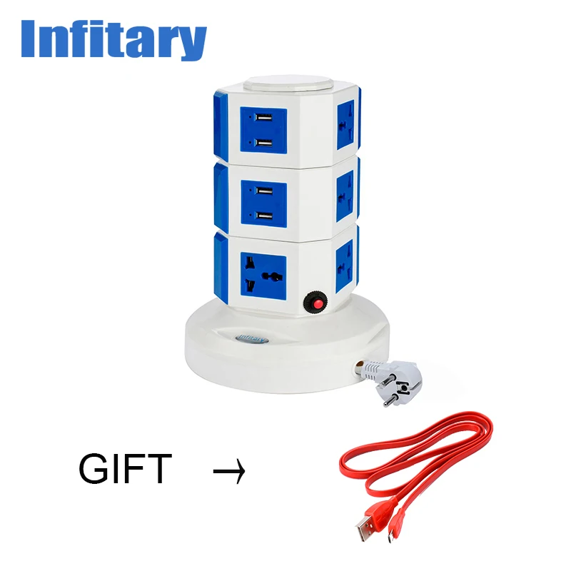 10 ЕС Plug точек 3 слоя 4 порта USB розетки Power Strip 250 В 16A расширение переключения сети