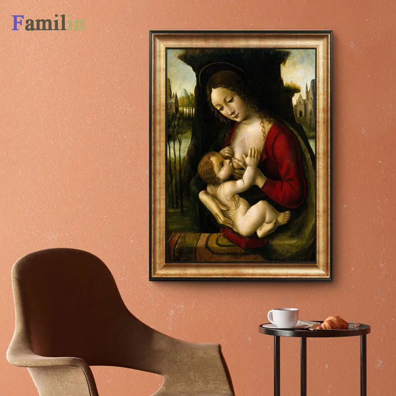 Оранжевый Leonardo Da Vinci-леди с Ermine холст печать постер, классические картины, плакаты на стену для гостиной домашний декор - Цвет: Оранжевый