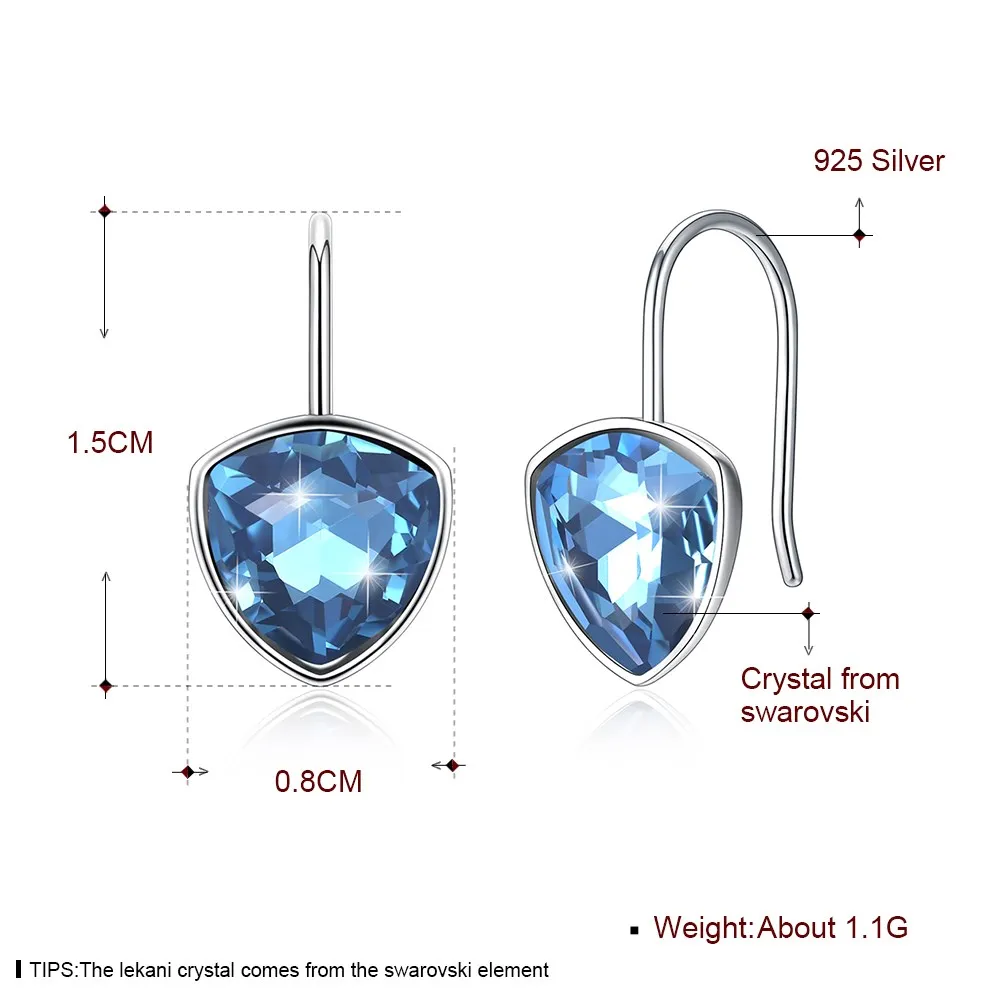 LEKANI кристаллами от Swarovski синий кристалл простой крюк серьги Мода 925 стерлингового