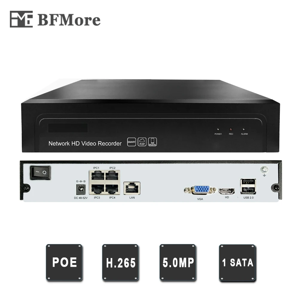 BFMore 4CH 5MP POE 1 SATA NVR H.265 +/H.265/H.264 CCTV до 16ch 5.0MP сетевой видеорегистратор Onvif 2 6 IP камера P2P