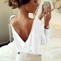mayfull new fashion women backless o neck full sleeve t shirt womens solid casual sexy t shirt girl casual party tops t shirt