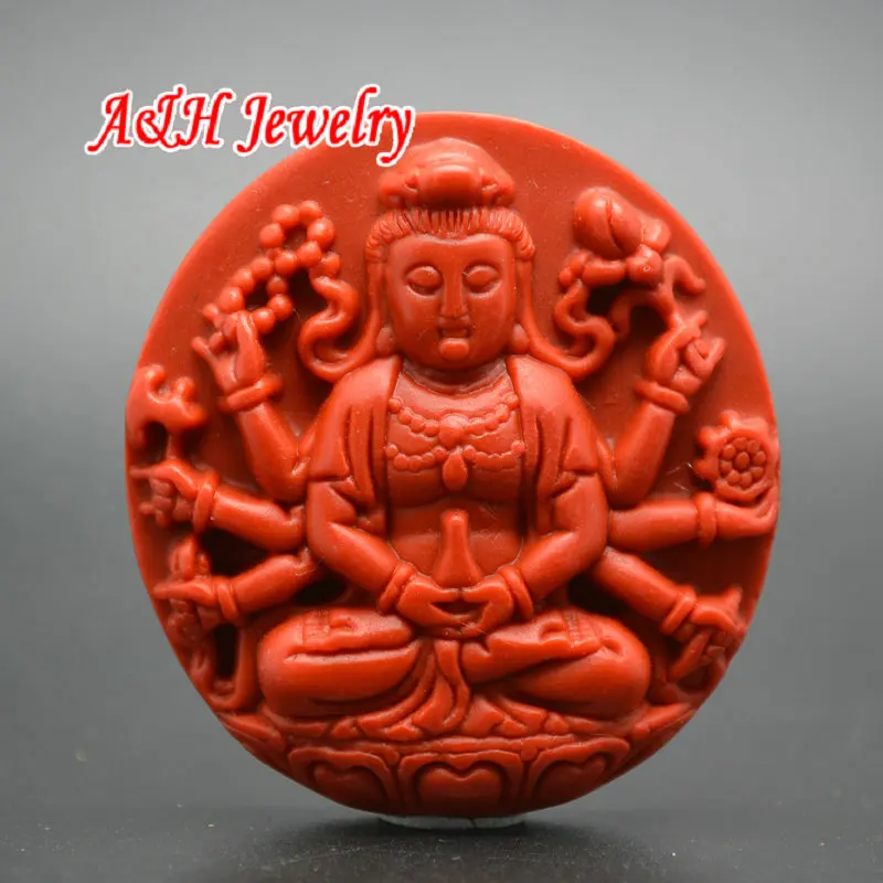 

5 шт., высокое качество, красный цинсабер, резной китайский кулон с тысячей рук Кван-Инь 45 мм Гуаньинь для изготовления ожерелья