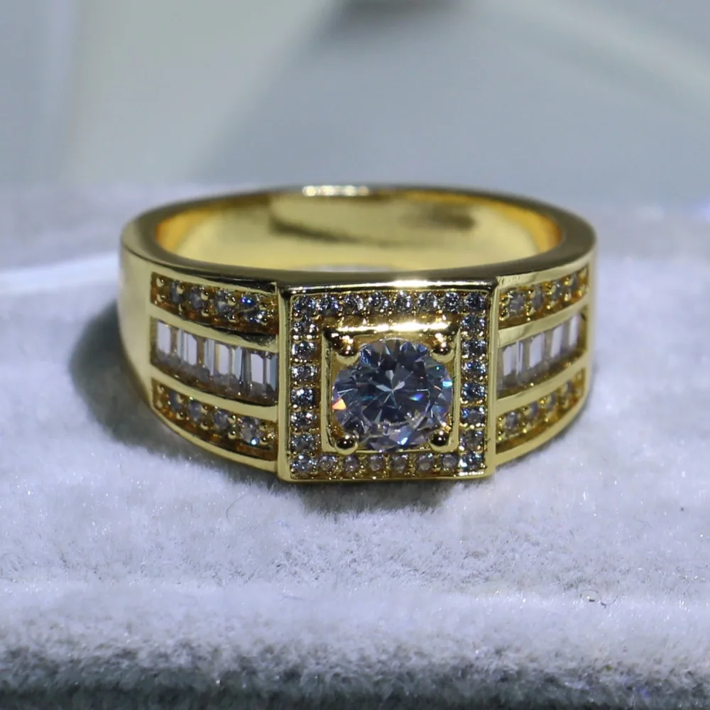 Мужское кольцо из желтого золота 10 карат с фианитом размеры 8 13|band ring|brand ringfashion rings