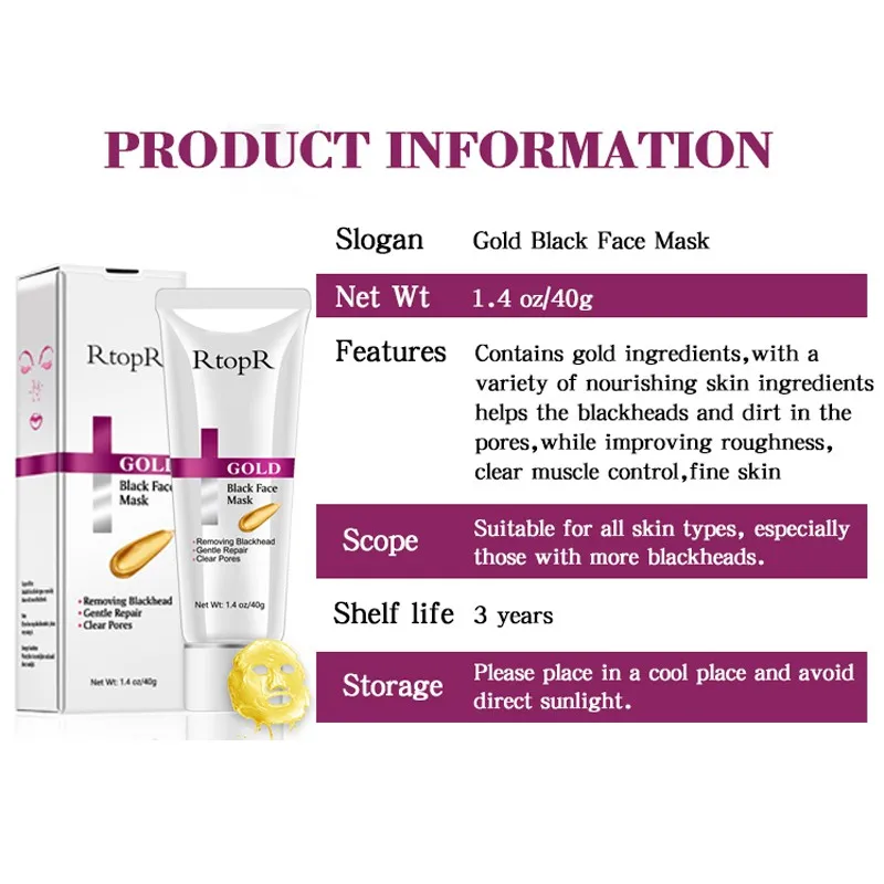 

Remove Blackhead Gold Mask Face Pore Peeling Acne Treatment Nose Deep Cleansing Face Whitening Hydrating Mask 2019