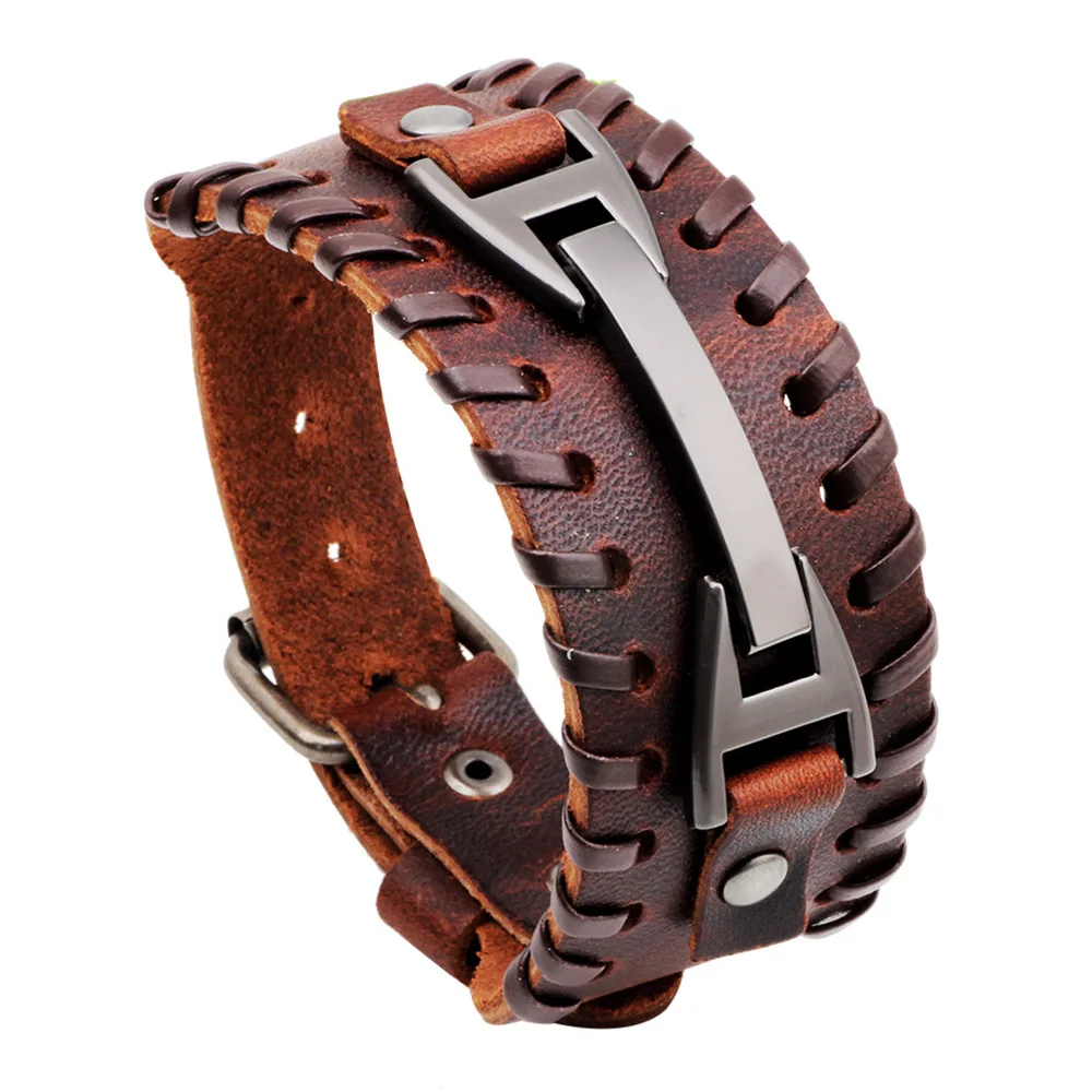 Модный Коричневый Мужской винтажный браслет в стиле панк с пряжкой ремня