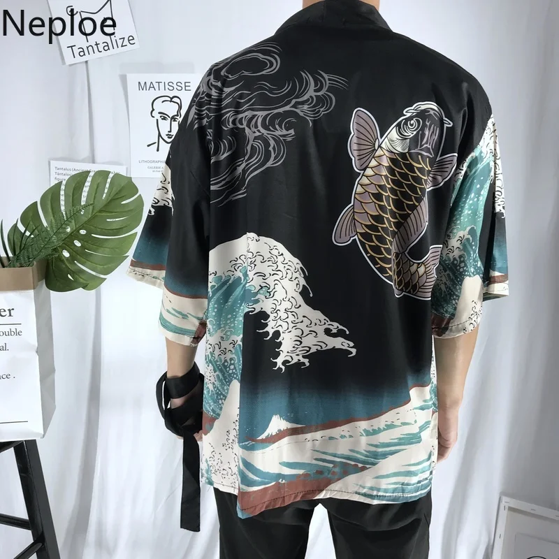 Женское кимоно свободного покроя Neploe размера плюс черное кардиган с волнистым