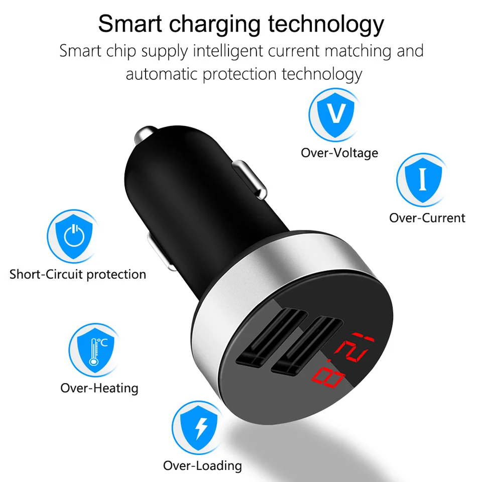 Tendway автомобильное usb-устройство для зарядки телефона цифровой светодиодный