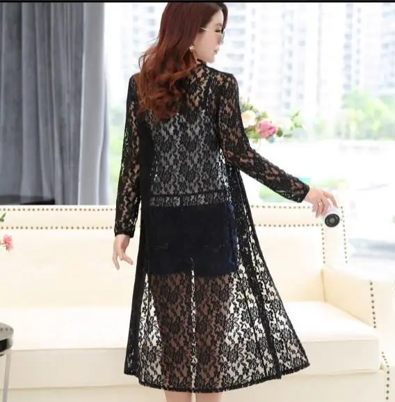 Женские кружевные ажурные тонкие вязаные жакеты средней длины верхняя одежда