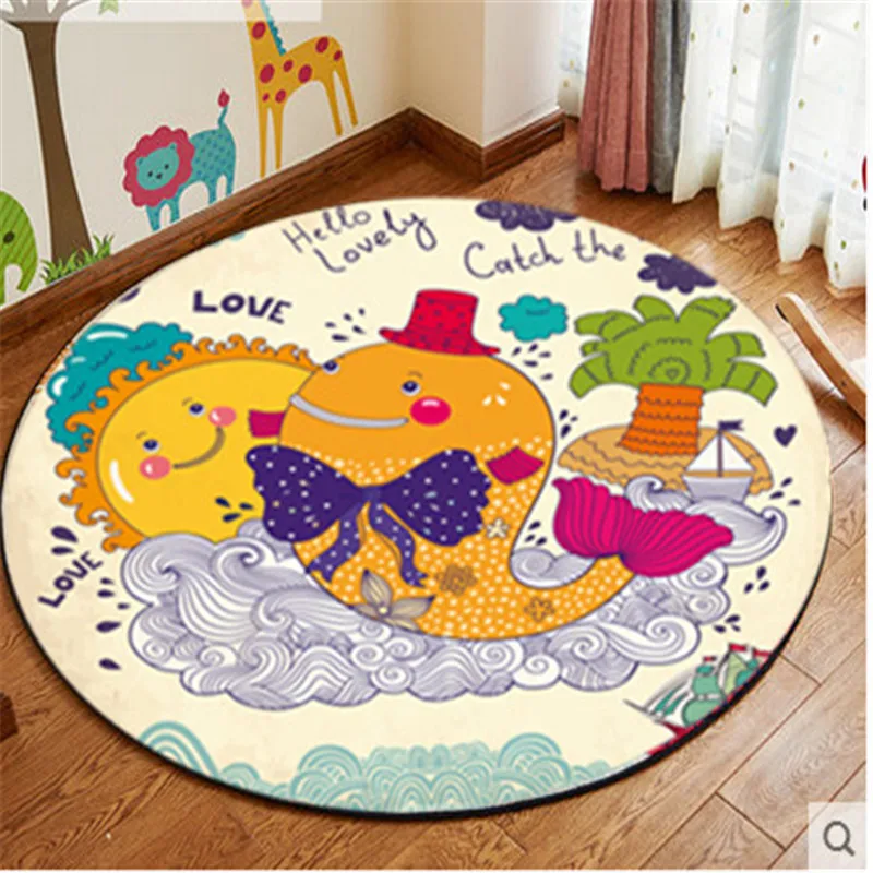 Home decor kids bedroom colorful animal carpet cat deer Children round play mat cartoon rugs tapis computer chair mats |