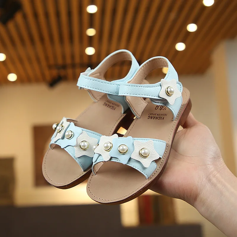 

Girls sandals 2020 summer new pearl fashion student beach shoes children's wild casual princess banquet shoes baby toddler shoes