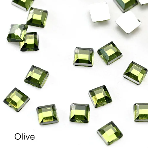 Olive 100 квадратная форма pcs акриловый лак для ногтей Non-стразы с плоским основанием, серебряное дно с украшением в виде кристаллов на клейкой основе, стразы для рукоделия и декорирования ногтей искусство B1171 - Цвет: Olive