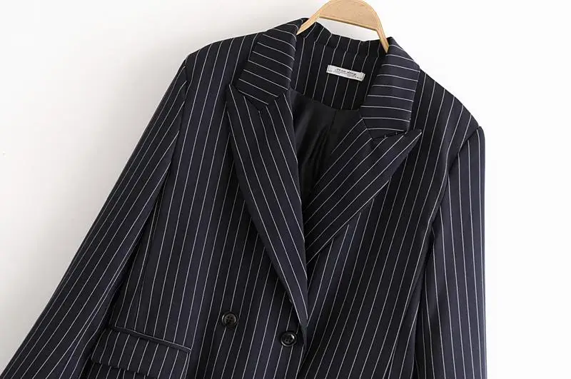 Женский офисный блейзер в полоску темно-синий с длинным рукавом Блейзер 2019 |