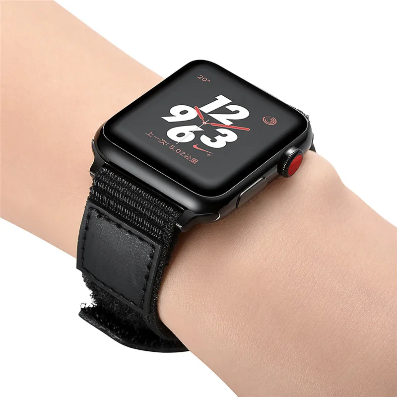 Ремешок сменный нейлоновый для Apple Watch iWatch Series 3 2 1 черный тканый браслет наручных