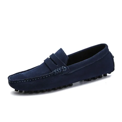 Dark Blue fur Брендовые модные летние стильные Мягкие Мокасины; мужские лоферы; обувь из высококачественной натуральной кожи; мужская обувь на плоской подошве; Gommino; обувь для вождения - Цвет: Dark Blue fur