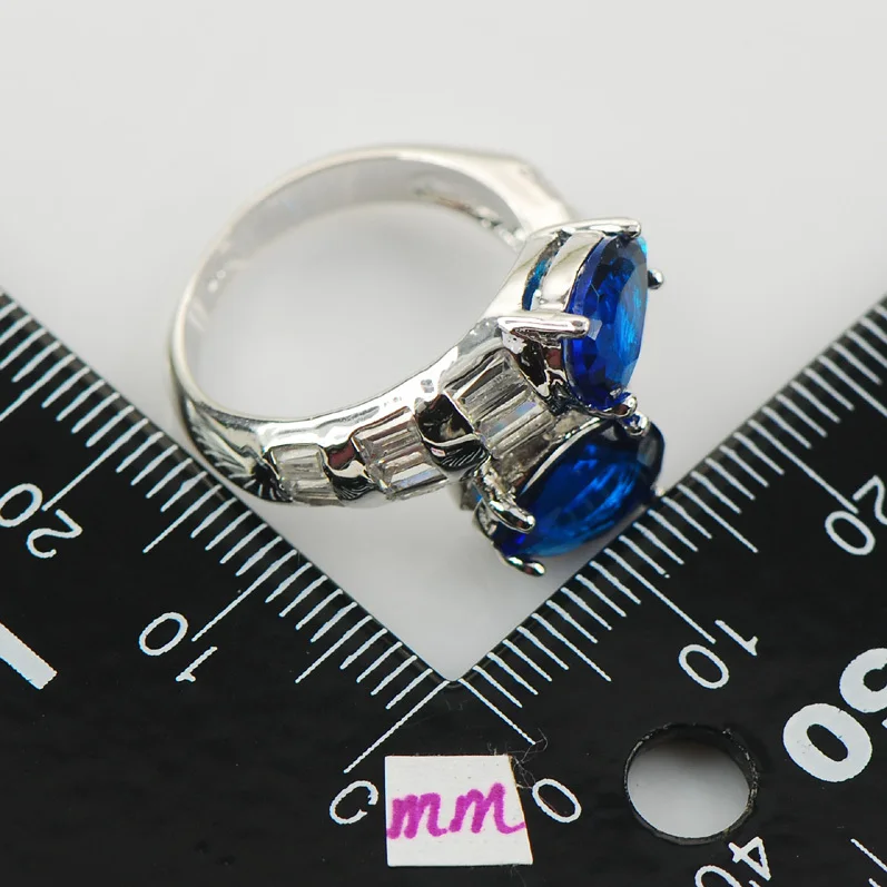 

Blue Crystal Zircon White Crystal Zircon Women 925 Sterling Silver Ring F961 Size 6 7 8 9 10