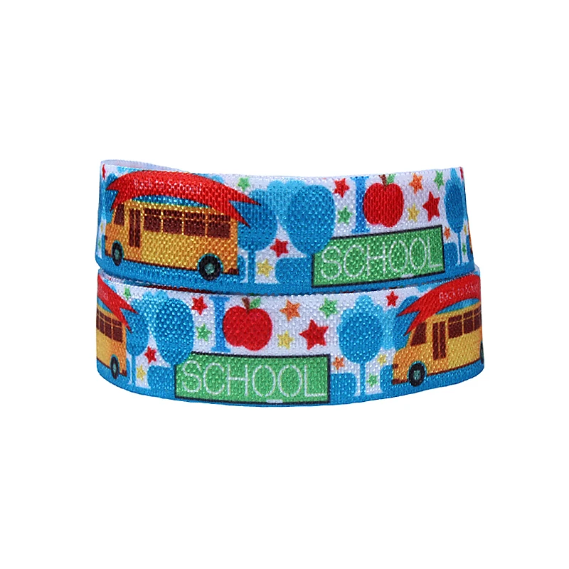 

Free shipping school design foe ribbon, 50 yards 5/8" school bus printed fold over elastic for kids DIY
