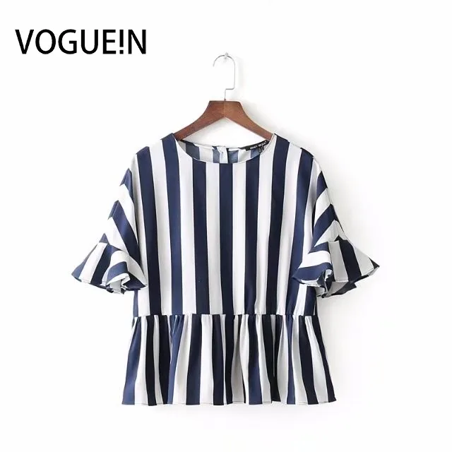 VOGUEIN Новая женская Повседневная полосатая футболка с расклешенными рукавами