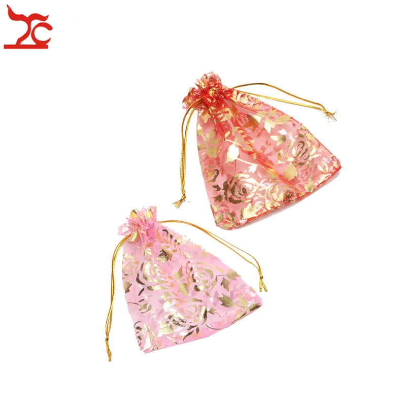 

Fashion Pink Red Organza Jewelry Wedding Gift Pouch 10Pcs/Lot Rose Draw String Candy Birthday Party New Year Holiday Gift Bag