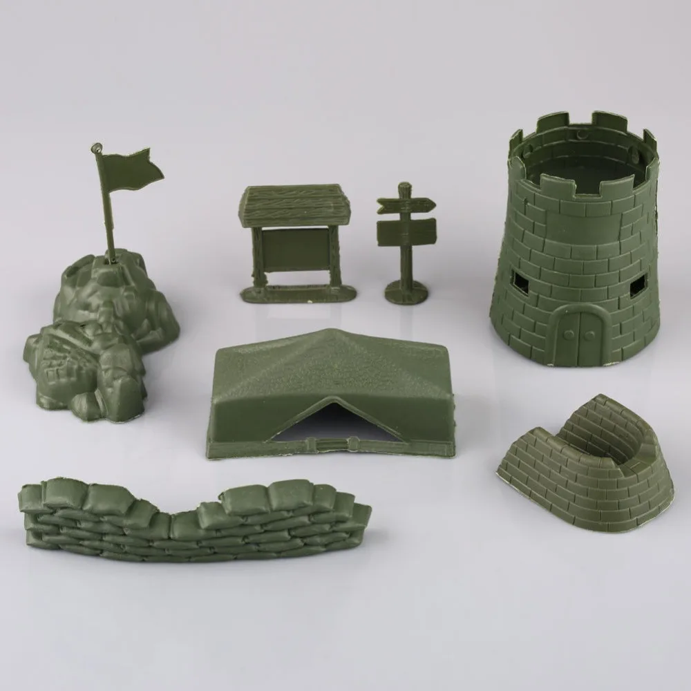 7 pcs Military Tent Sandbag U-shaped Bunker Roadblock Road Sign Banner Soldier Army Men Accessories Toy Playset | Дом и сад