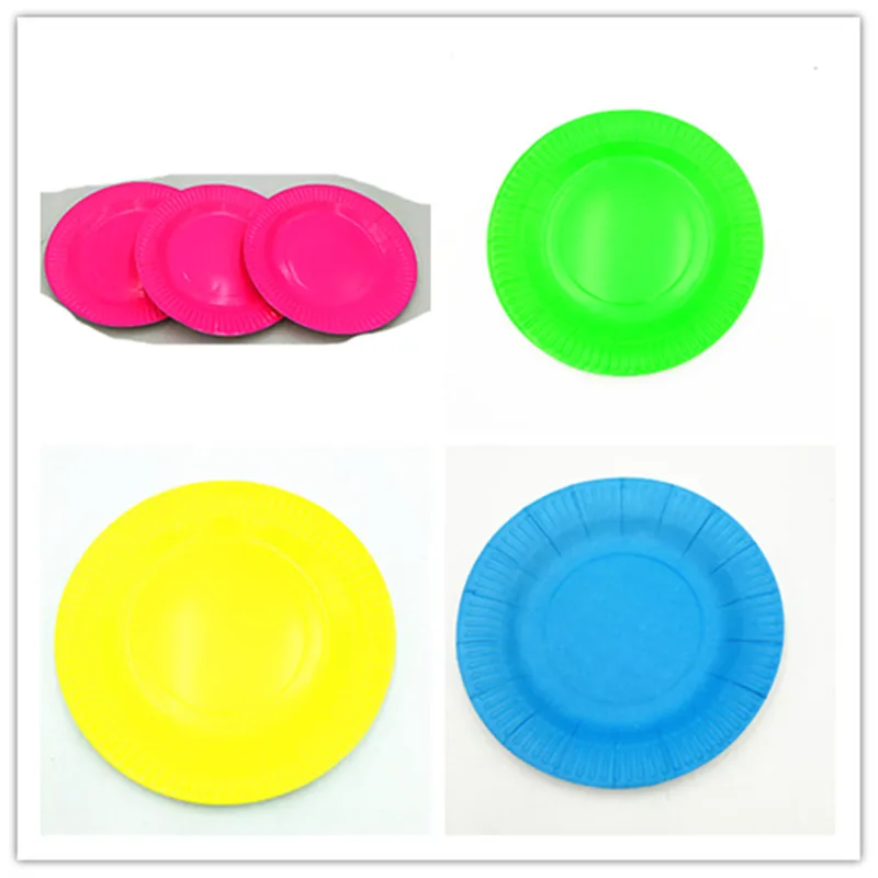 10 шт./лот красного и розового цвета для девочек однотонная бумажные тарелки дней