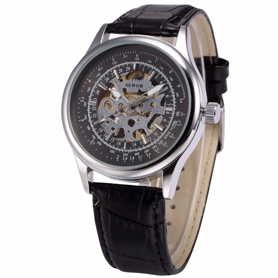 SEWOR Лидирующий бренд военные автоматические часы с скелетом мужские наручные
