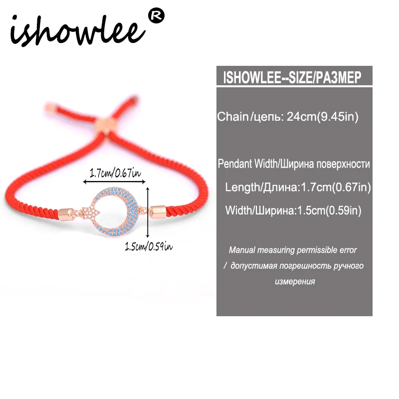Ishowle, розовое золото, 585, Турк, браслет для женщин, цирконий, инкрустированный, установка, бирюза, Красная Нить, очаровательные браслеты для девочек, ювелирное изделие, sla17