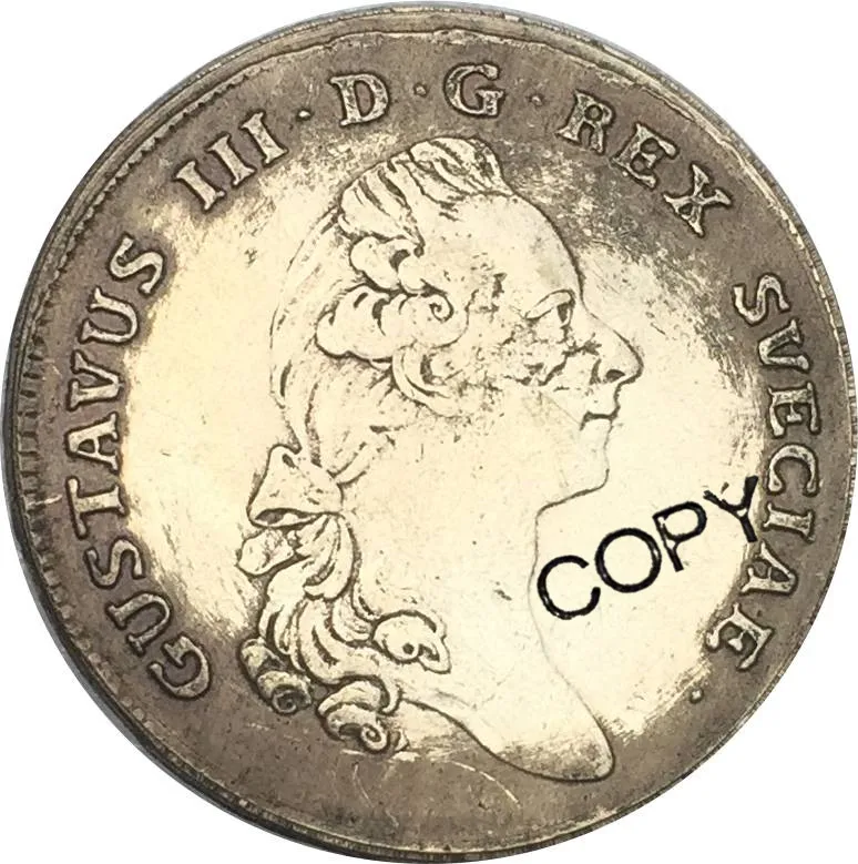 Sweden 1 Riksdaler Gustav III 1781 OL IR D Brass Plated Silver Copy Coin Commemorative COINS