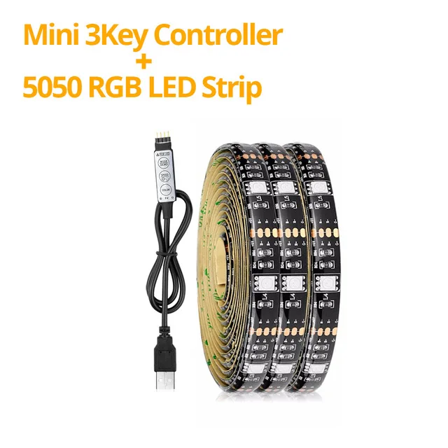 Mini 3Keys Set RGB светодиодный светильник лента DIY светодиодный ТВ ПОДСВЕТКА SMD 5050 USB мощность светодиодный светильник лента для ТВ Настольный экран фоновый светильник - Испускаемый цвет: Mini 3Keys Set