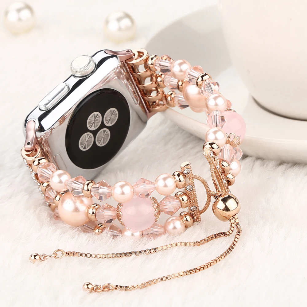 44 мм 40 бриллиантовый жемчужный ремешок для Apple Watch 5 серия 4 3 2 1 сменный женский