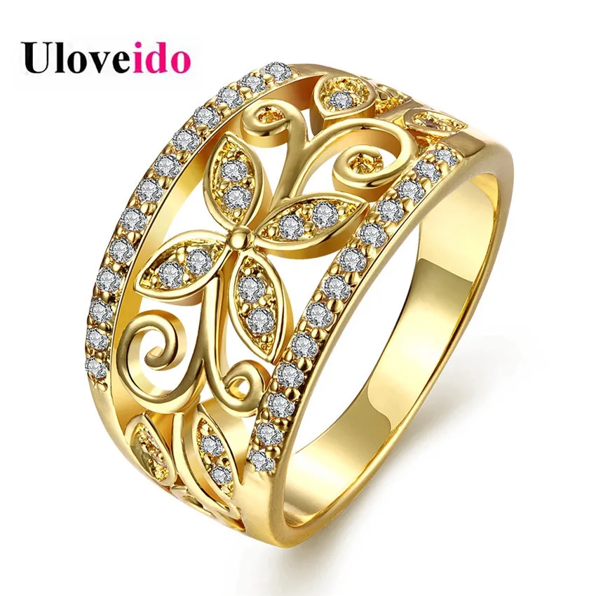 Uloveido роскошное обручальное кольцо золотого цвета с цветком и цирконием открытые
