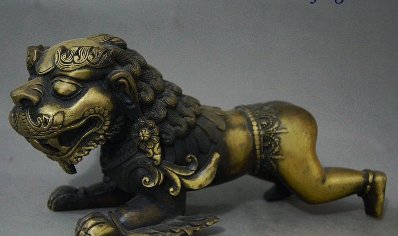 9 &quotФэншуй Китайский Бронзовый Сбор Зло Гвардии Зверь Голова Льва Тела Статуя |