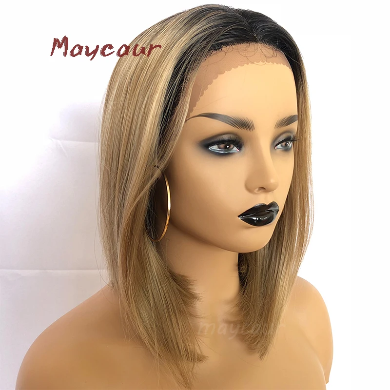 Парик Maycaur термостойкий для женщин синтетический светлый с короткими полосками