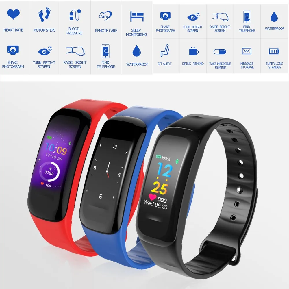 

C18 Smart Bracelet 0.96 inch TFT Touch Screen Sport Wrist Band Health Monitor Heart Rate Blood Pressure Tracker Message Reminder