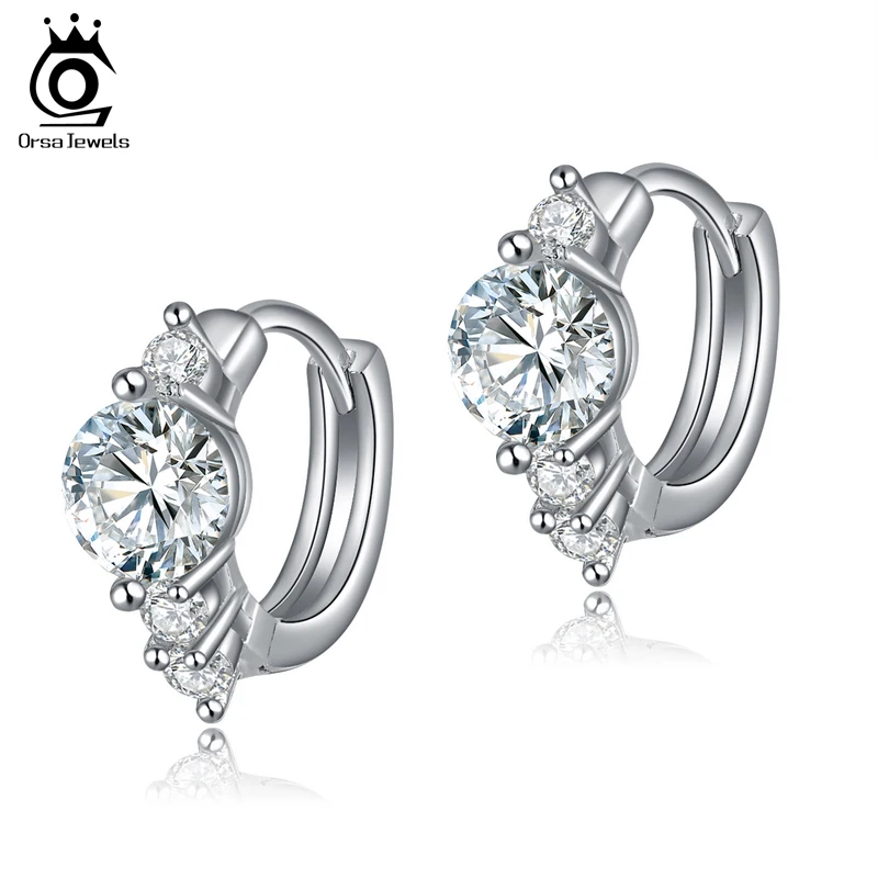 ORSA JEWELS Новое поступление серебряные серьги-шпильки с 0.75ct Сердца и стрелы Огранки Циркония Кристалл женские серьги серебро OE107