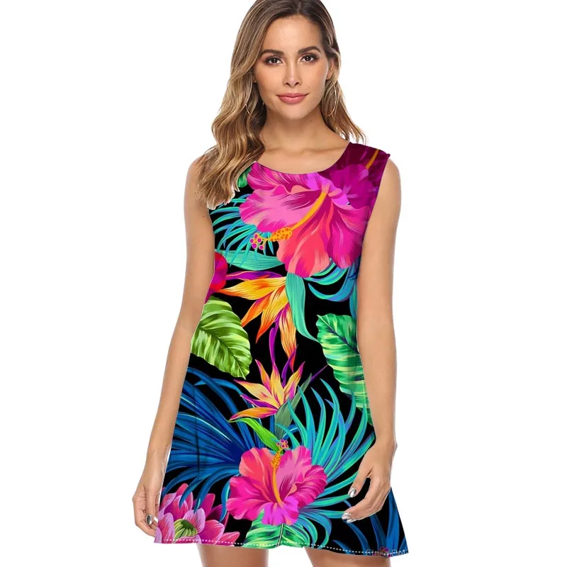 Женское шифоновое платье с принтом в виде животных летнее короткое без рукавов