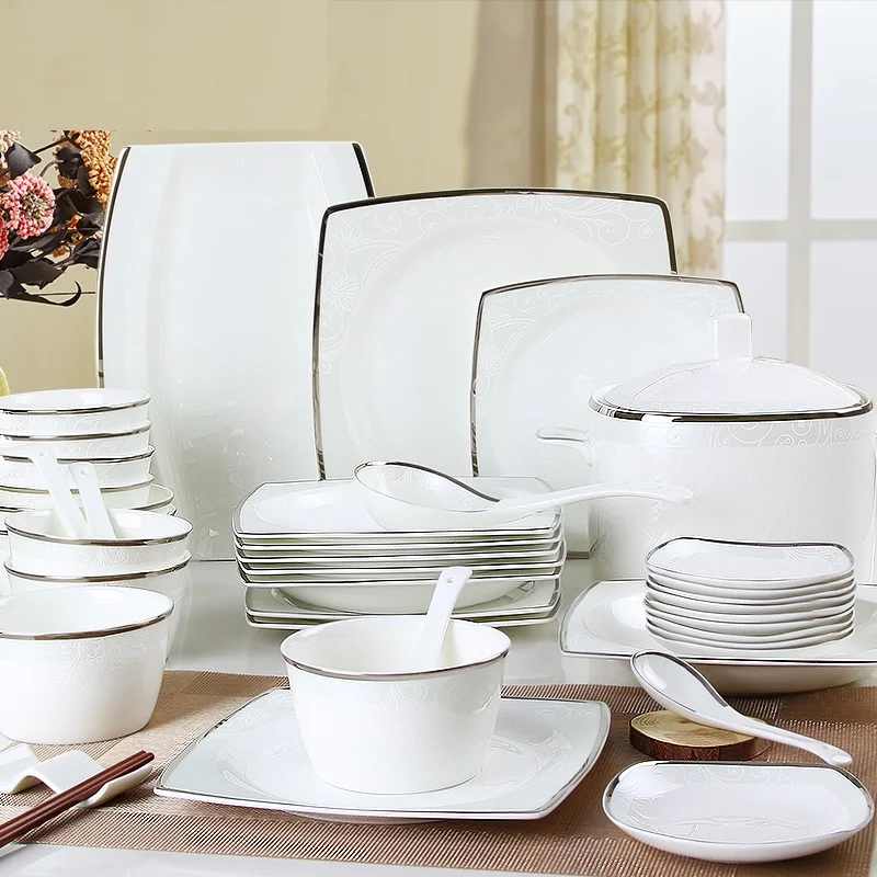 Набор посуды из 56 предметов европейский домашний костяной фарфор простая посуда