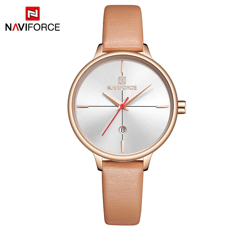 Лучший Бренд NAVIFORCE Новые Роскошные Модные Женские Часы Женские Кварцевые Часы Женские Кожаные Наручные Часы Водонепроницаемая Девушка Подарок - Цвет: Gold