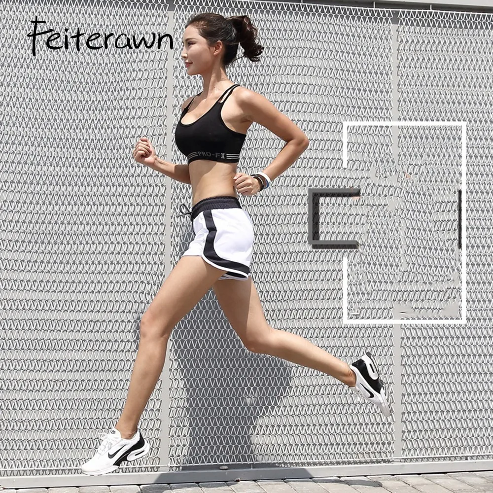 Feiterawn 2019 Спортивные шорты женский поддельные два анти-легкий спортивный