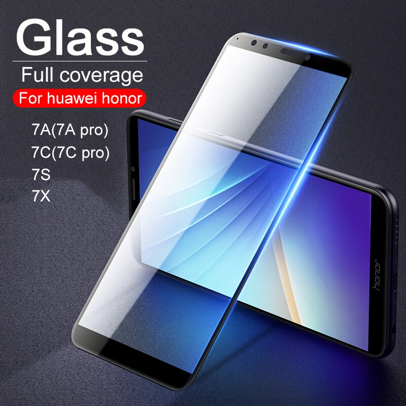 Защитное стекло на Honor 7a чехол для huawei 7c 7x 7a pro 7s 7 a c x s Защитная пленка закаленное стекло полное покрытие 3D