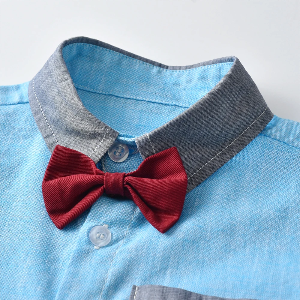 Top and Summer Infant Boy Clothes Set Short Sleeve Shirt with Bow Tie+Overalls 2Pcs Casual Suit Baby Party Outfit |