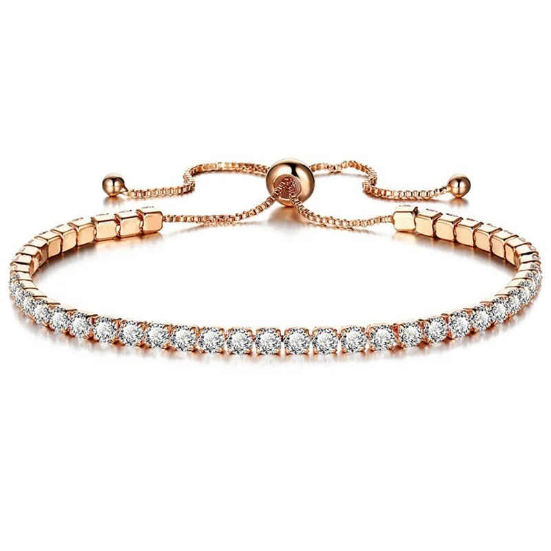 Rose gold Модный Кристальный женский браслет светильник роскошный микро-инкрустированный циркониевый браслет женский простой Регулируемый ручной браслет ювелирные изделия - Окраска металла: Rose gold