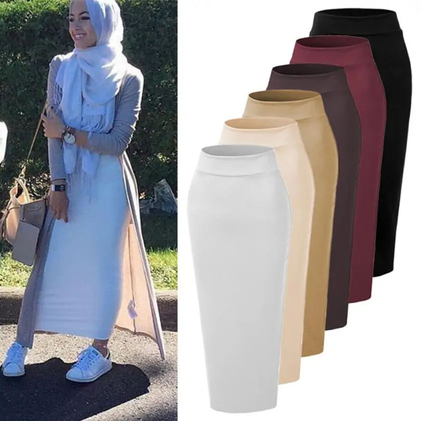 

8 Colors 105cm Womens' Elegant Modest Muslim Islamic Warm Pencil skirt New Bandage Skirt Women Ankle-Length Long Skirts WJ2264